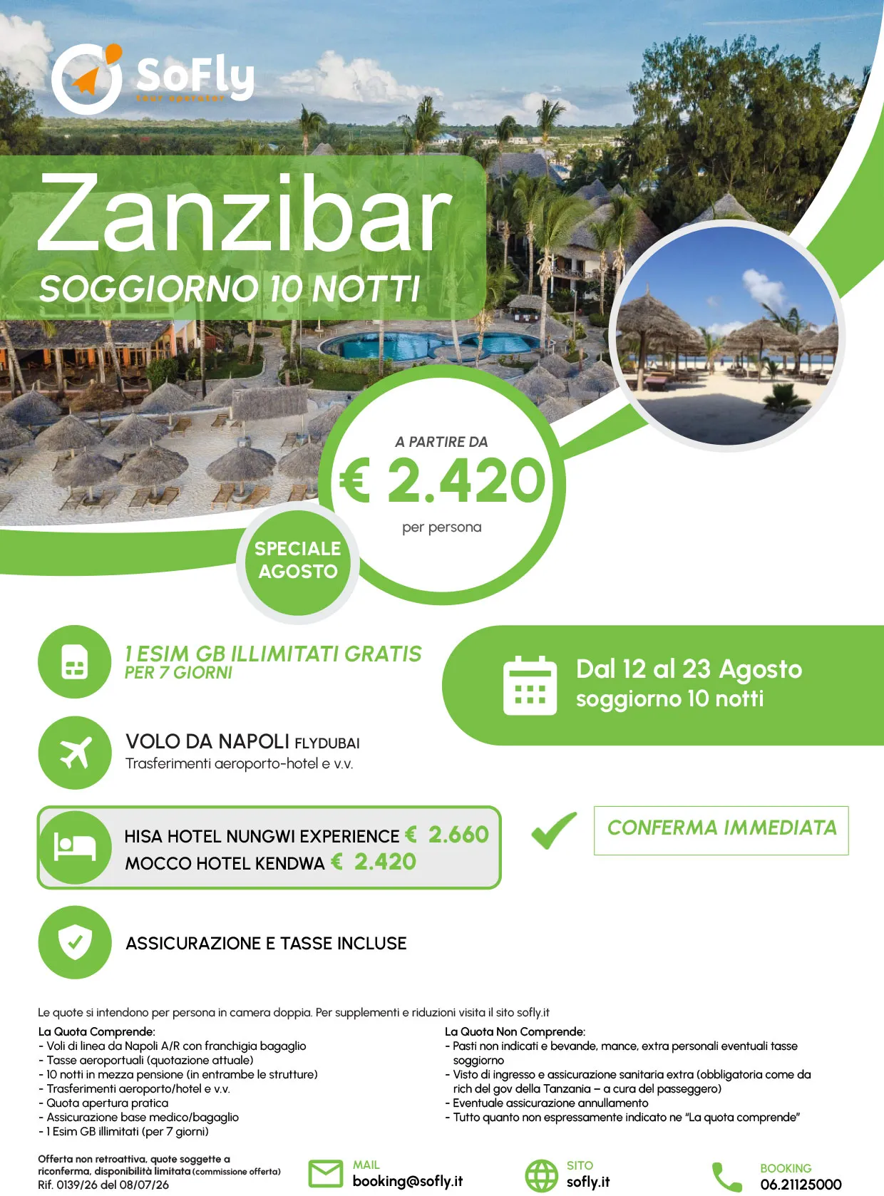 SPECIALE ZANZIBAR AGOSTO 10 NOTTI CON VOLO DA NAPOLI