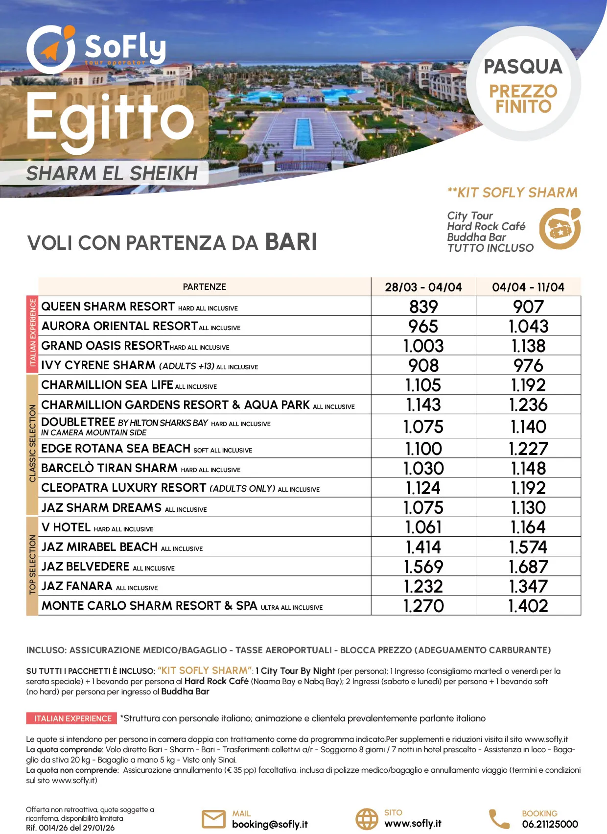 SHARM EL SHEIKH PASQUA 2026 VOLO DA BARI