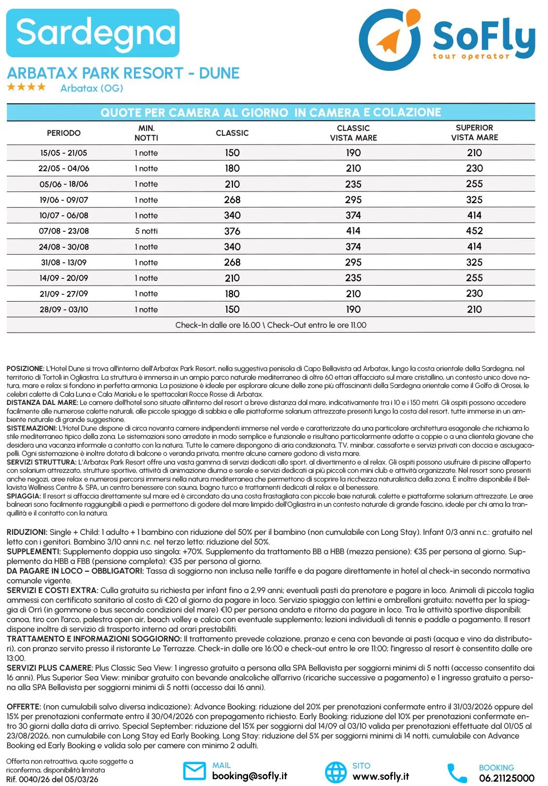 SPECIALE SARDEGNA ESTATE ARBATAX PARK RESORT DUNE